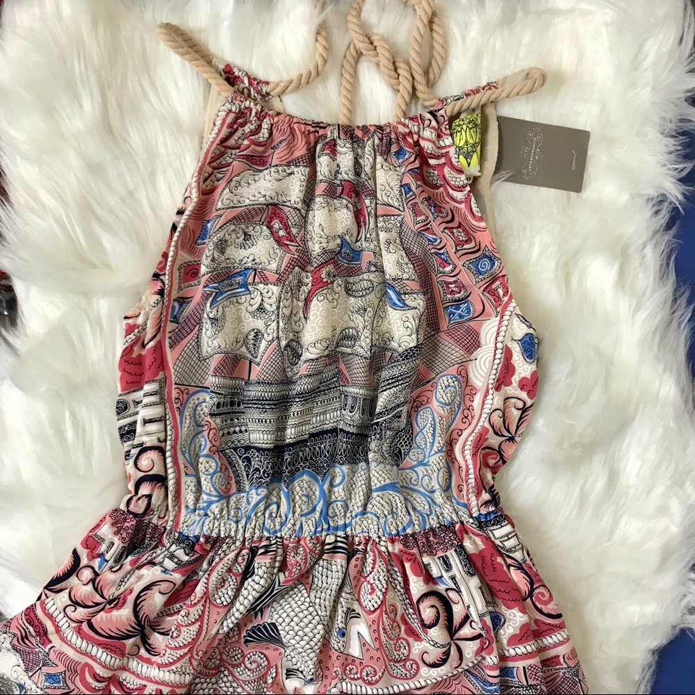 Anthropologie Sleeveless pink/blue silk dress XS